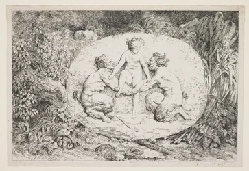 Une Nymphe se Posant sur les Bras de Deux Satyres